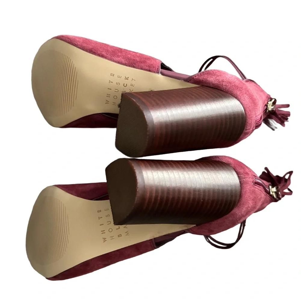 White House Black Market Burgundy Women's Peep-Toe Booties. Size 8 - Picture 3 of 6